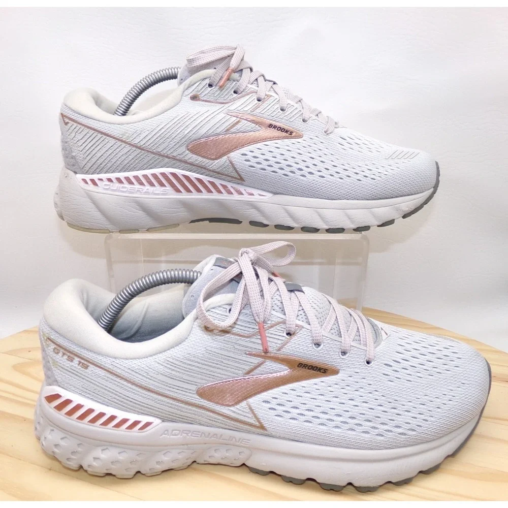 Brooks Adrenaline GTS 19 Running Shoes Womens Gray Rose Gold Size 11.5 Sneakers